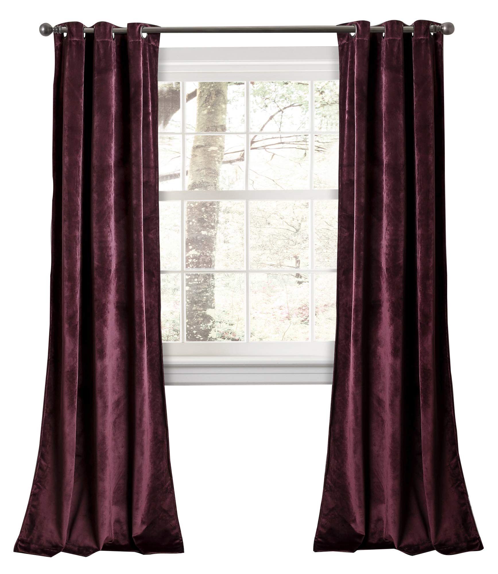 Photo 1 of Lush Decor Prima Velvet Curtains Color Block Light Filtering Window Panel Set for Living, Dining, Bedroom (Pair), 38" W x 84" L, Plum