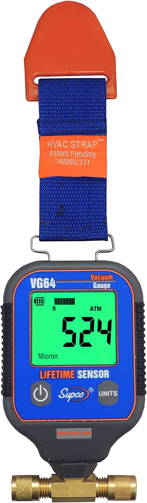 VG64 Vacuum Gauge, Digital Display, 0-12000 microns Range, 10% Accuracy, 1/4" Male Flare Fitting Connection , Grey