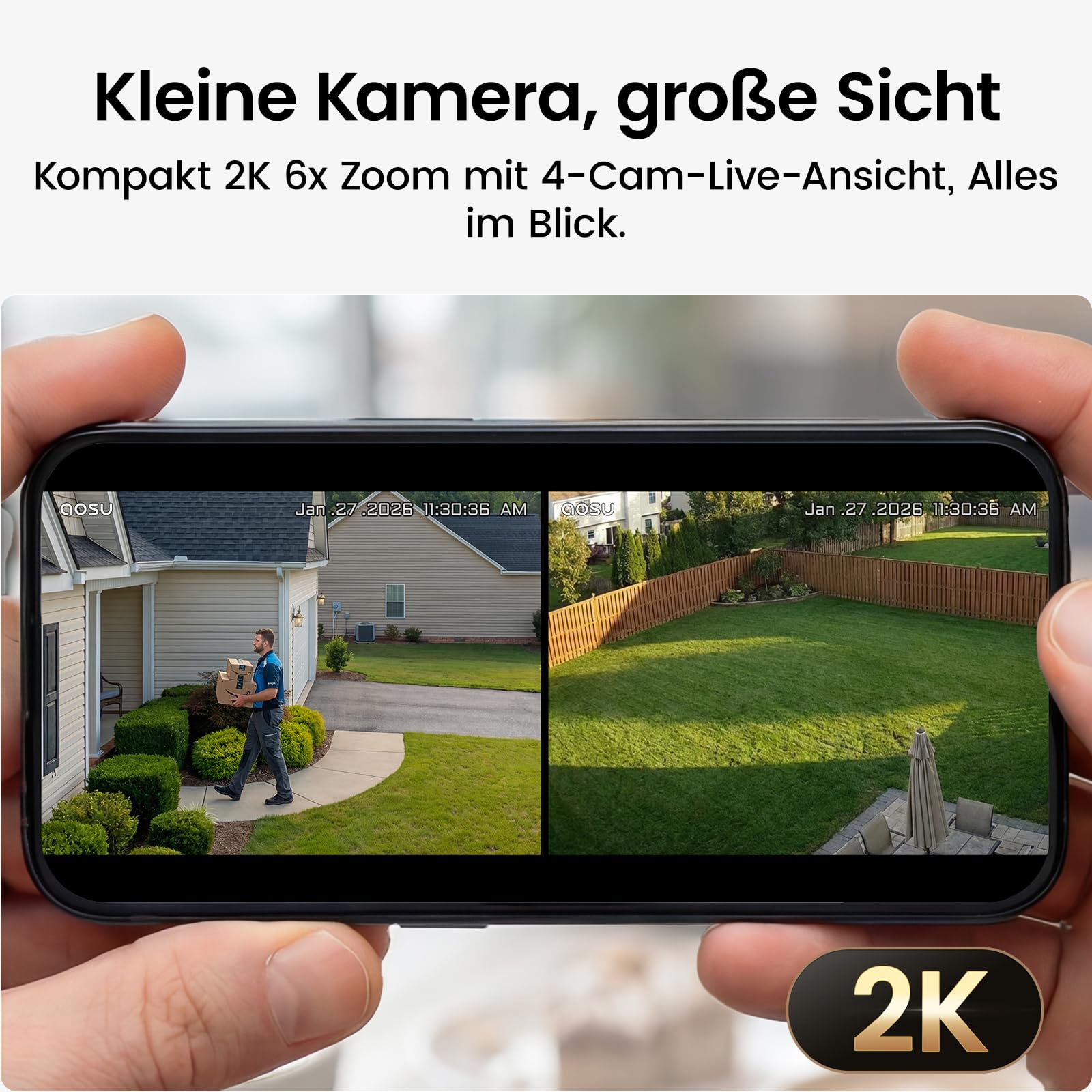 aosu 2K 3MP Überwachungskamera Aussen Akku 2er-Kit mit aosuBase 32GB Lokal | Kabellose Kamera Überwachug Aussen WLAN PIR Bewegungssensor Licht Tonalarm 2-Wege-Audio Farb-Nachtsicht IP65 Wetterfest