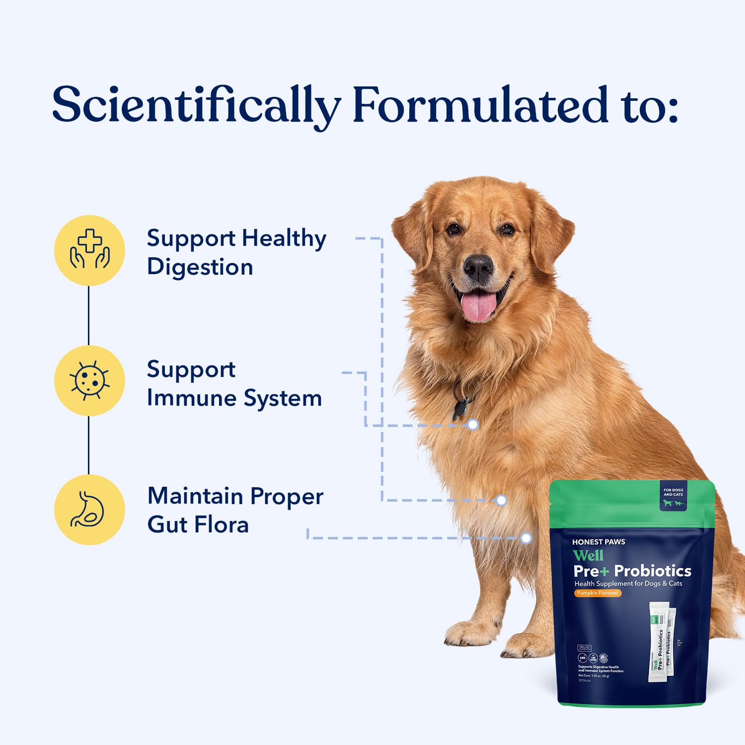 Honest Paws Probiotics for Dogs - Dog Digestion Gut Health Probiotic Powder with Prebiotic Made in The USA, Digestive and Immune Support - Digestive Enzymes with Pumpkin Flavor (30 Sticks) - image 2