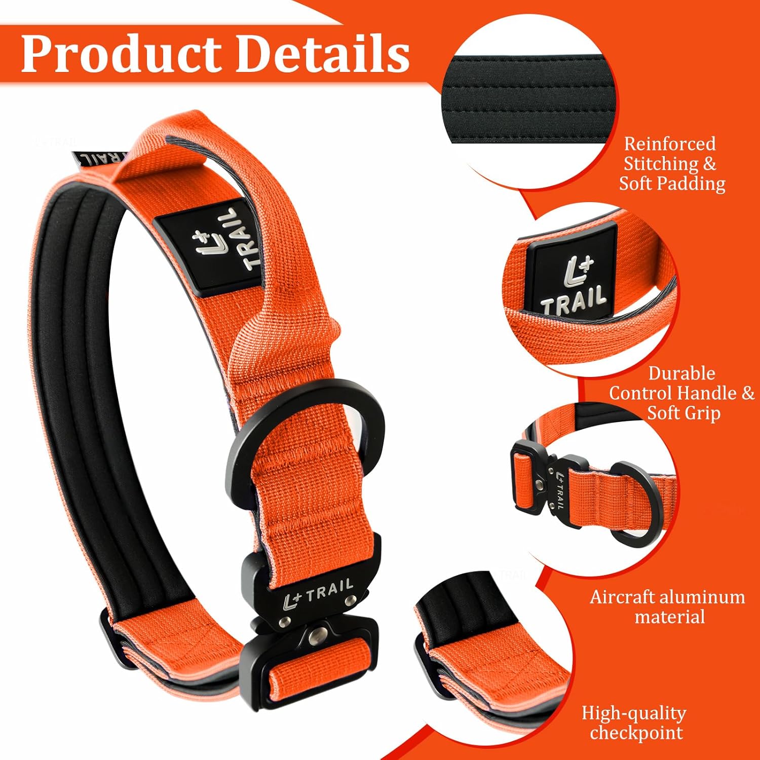 Tactical Dog Collar, Heavy Duty Nylon Collar with Aviation Aluminum Buckle & D-Ring for Medium and Large Dogs (Orange, Medium)