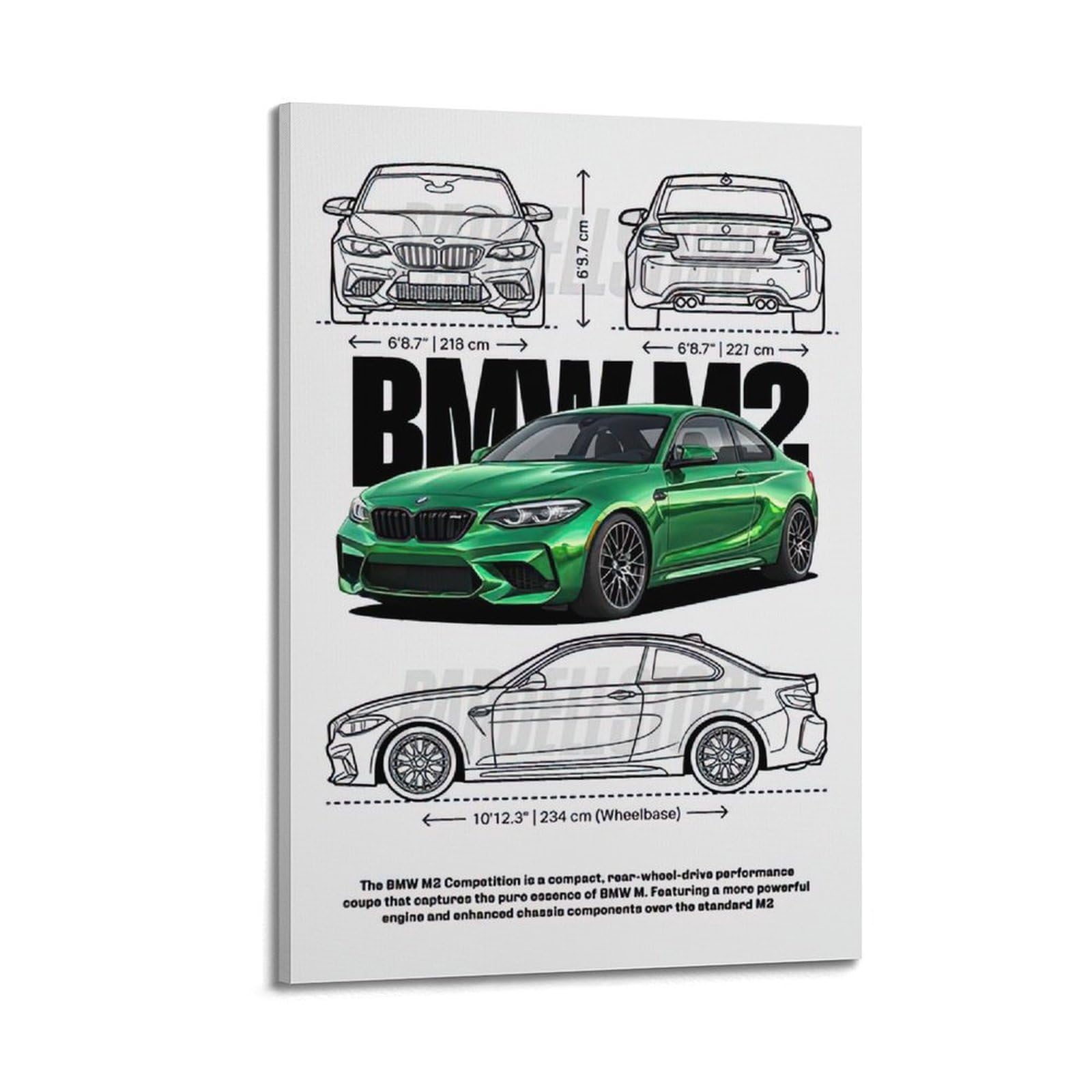 XKUGA Sports Car F87 M2 Competition Racing Poster Modern Decorative Canvas Prints - Ideal Wall Art for Family, Man Cave, Game Room, Boys & Girls Bedroom 20x30inch(50x75cm)