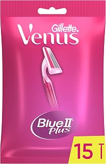 Gillette Venus Blue II Plus Maquinillas de Depilación Desechables para Mujer, Pack de 10+5 Unidades, Maquinillas de Afeitar Mujer de 2 Hojas con Mango Ultragrip Y Banda Lubricante