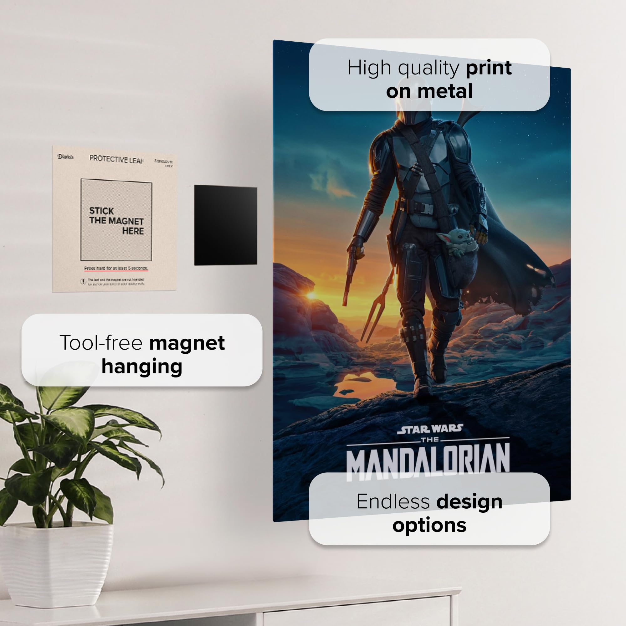 Displate Offiziell Star Wars MetallPoster Magnetische Befestigung Inklusive Lizenziert Bilder Hochwertiges Poster Mandalorian Season 2 Trailer Art - Mandalorian Season 2 Poster - 45 cm x 32 cm