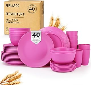 Wheat Straw Dinnerware Set 40 PCS | Service for 8 | Unbreakable Plates a...