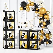 2026 Graduation Party Decorations, HYMENEX 4 PCS Graduation Boxes with Balloons Arch Garland Kit and Light Strings for Class of 2026 Party Supplies High School College Graduations Decorations Black
