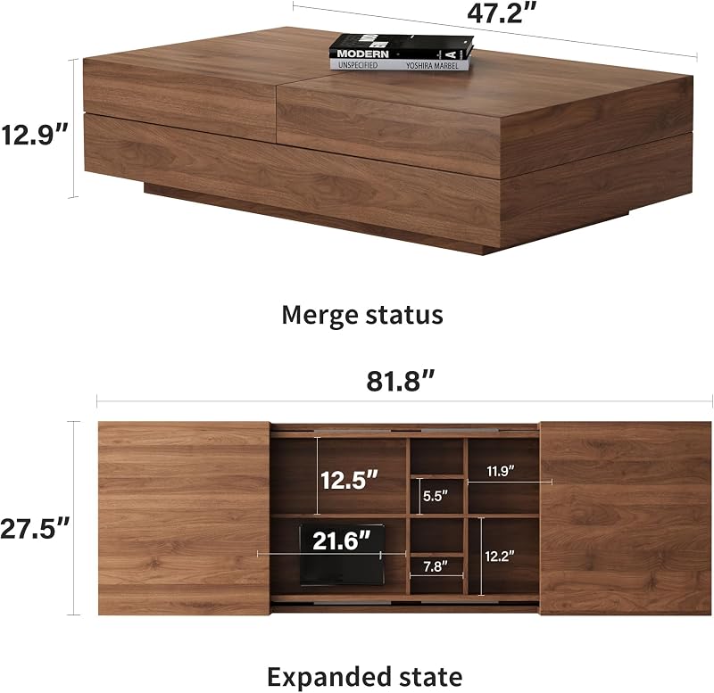 Mid‑Century Modern Expandable Table Set,Walnut Finish,TV Stand image 3
