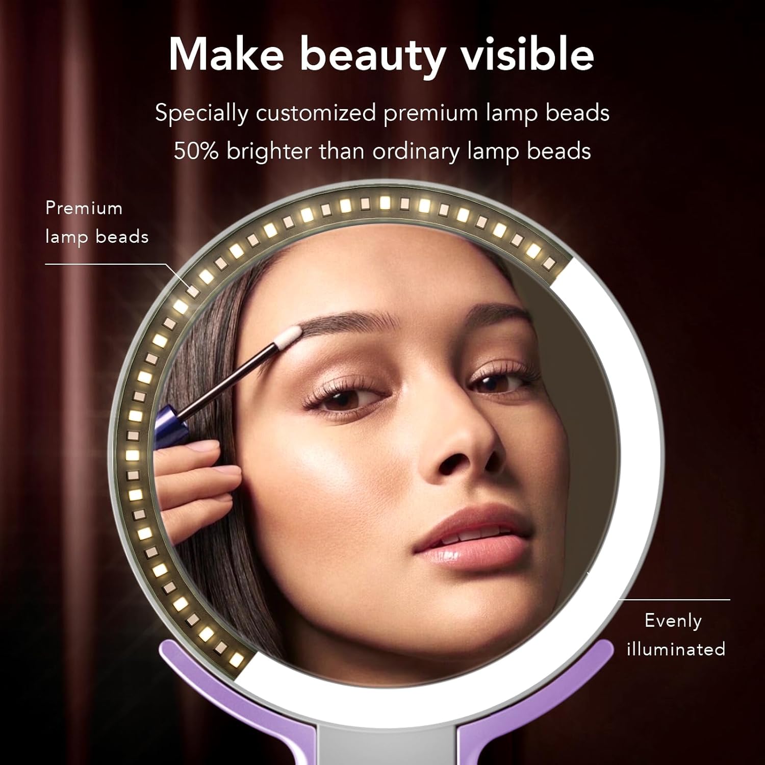 LitBear Travel Makeup Mirror with Light, Rechargeable Double-Sided 10X/1X Magnifying Mirror, Portable Lighted Beauty Mirror, 3 Color Lighting, Dimmable Touch Screen, Tabletop Handhold Hanging (Purple)