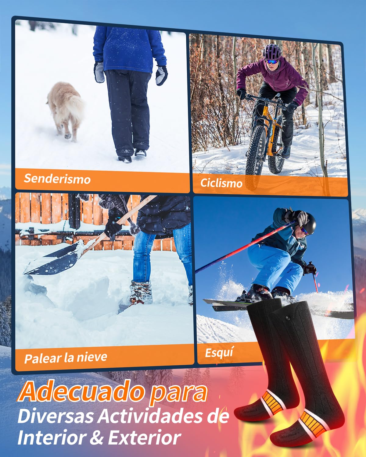 2024 Mejora Calcetines Calefactables, Eventek 7.4V Calcetines Termicos Recargables, 360° Calefacción Calcetines Calefactables Hombres Mujeres con 3 Niveles Temperatura para Esquí Caza Camping