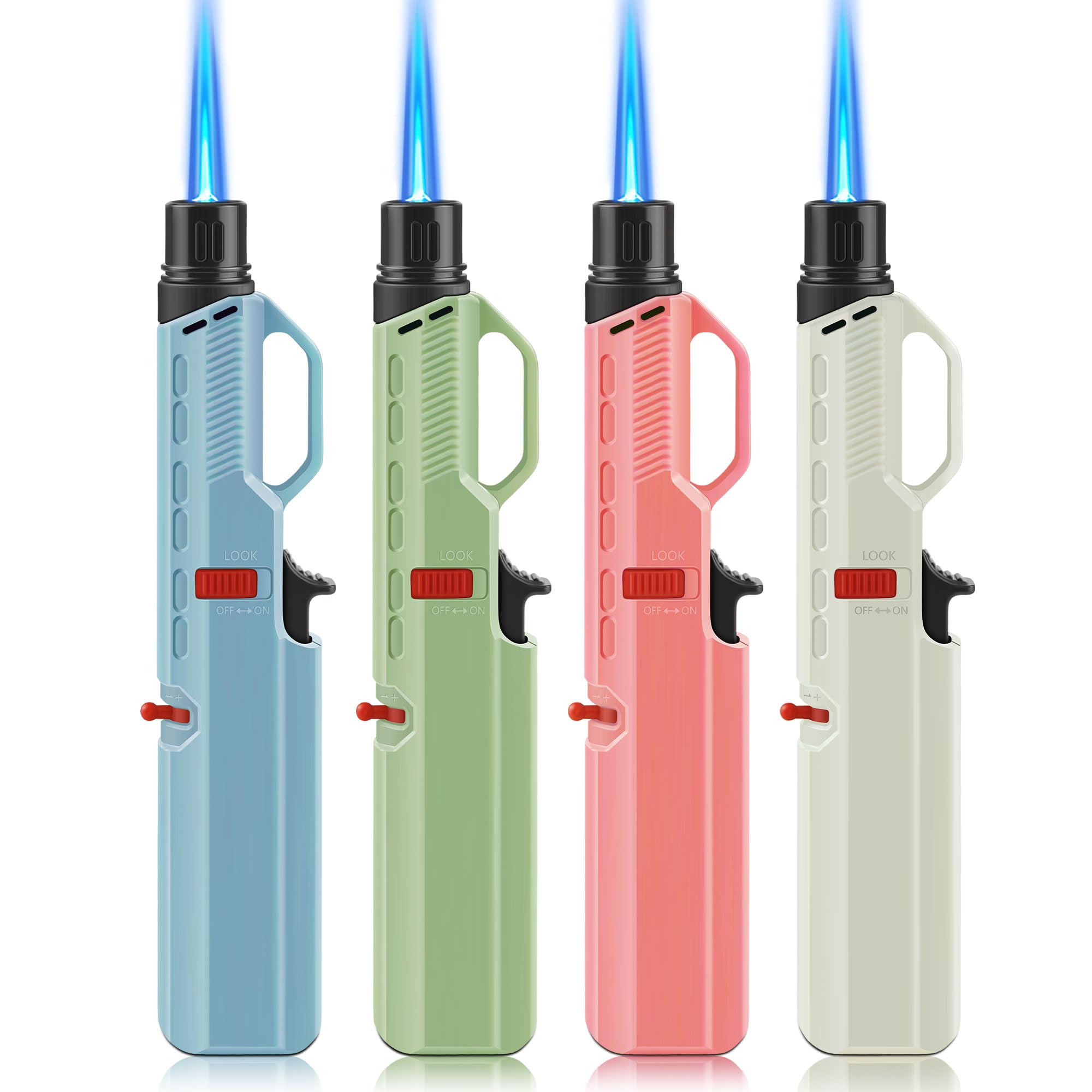 4 Pack of Torch Lighter Windproof Adjustable Jet Flame with Safety Lock Long Refillable Butane Torch Lighters for