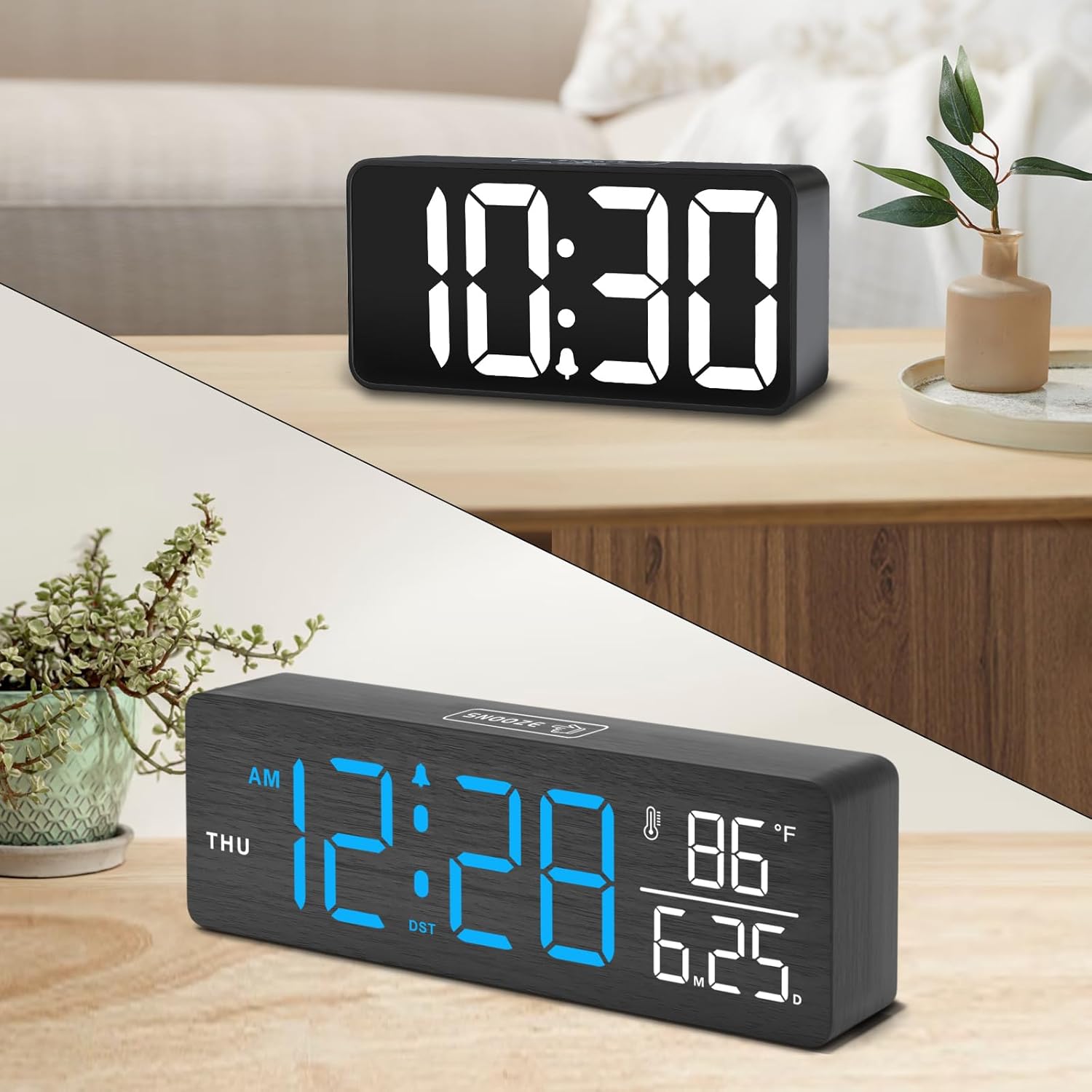 DreamSky Small Alarm Clock and Wooden Digital Desk Clock for Living Room Bedroom