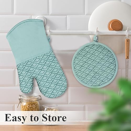 Miniatura 5 de Tuff4ever Manoplas de horno 2 en 1 con agarre de silicona antideslizante, almohadillas calientes resistentes al calor para cocina, hornear, cocinar,