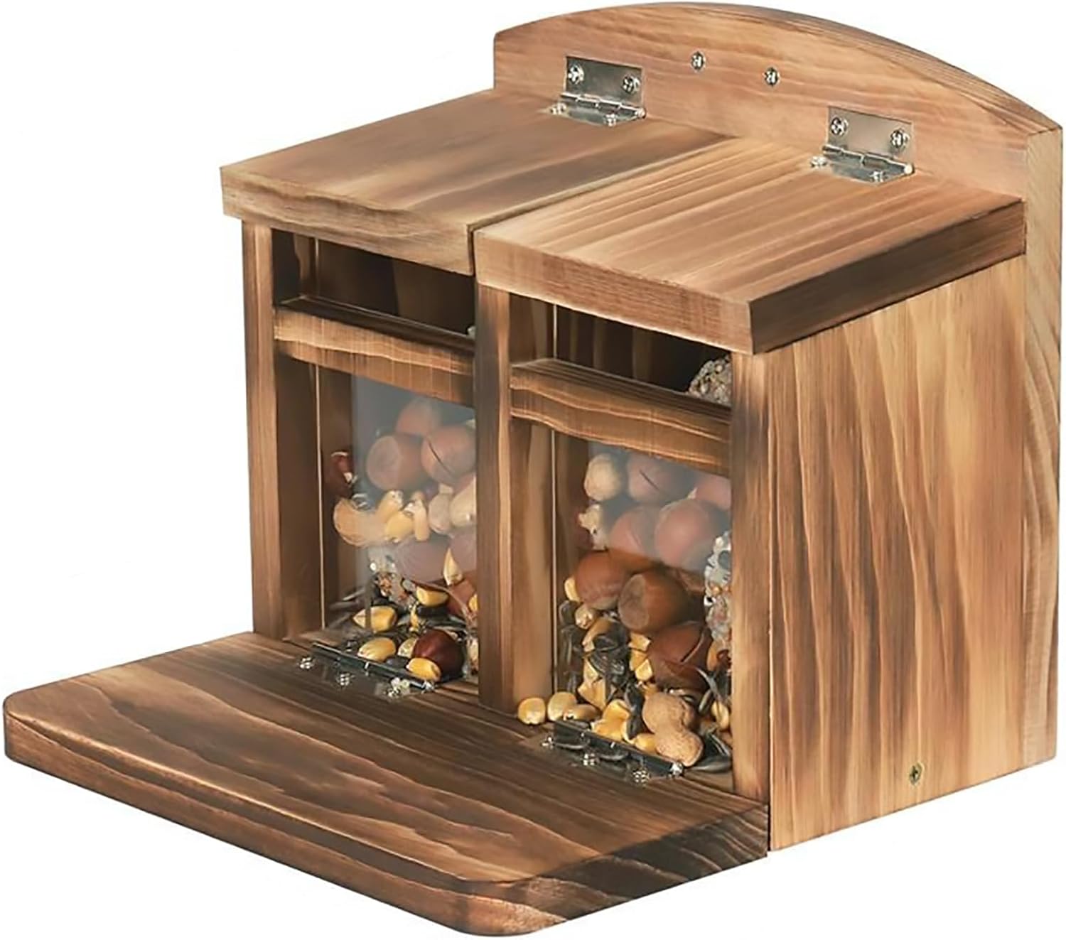Wood Squirrel Feeder, Squirrel Feeders for Outside Winter, Removable Front Panel, Wooden Chipmunk Feeder for Corn, Peanut