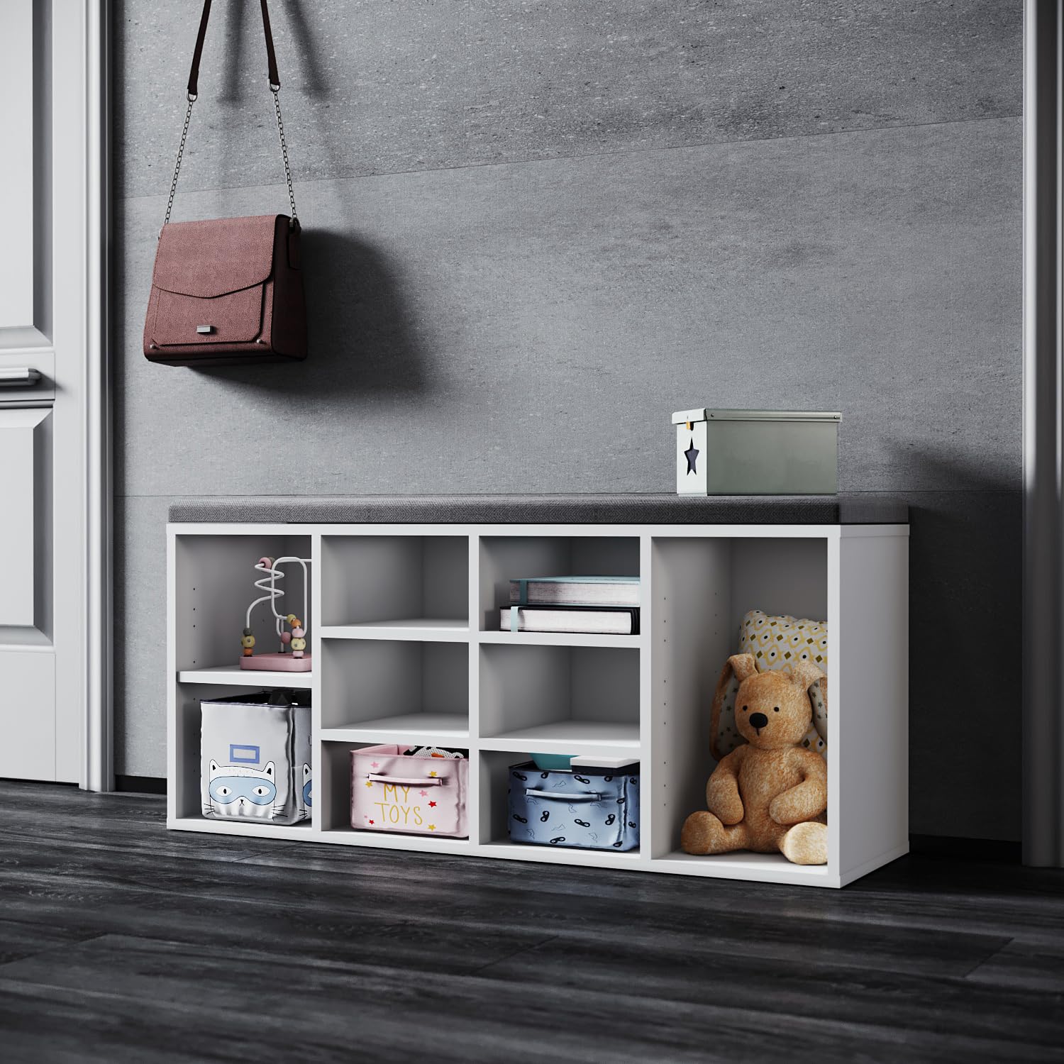 SONNI Banco Zapatero Entrado con Cojín,Banqueta de Zapatos Recibidor con Asiento 103.5x30x48cm