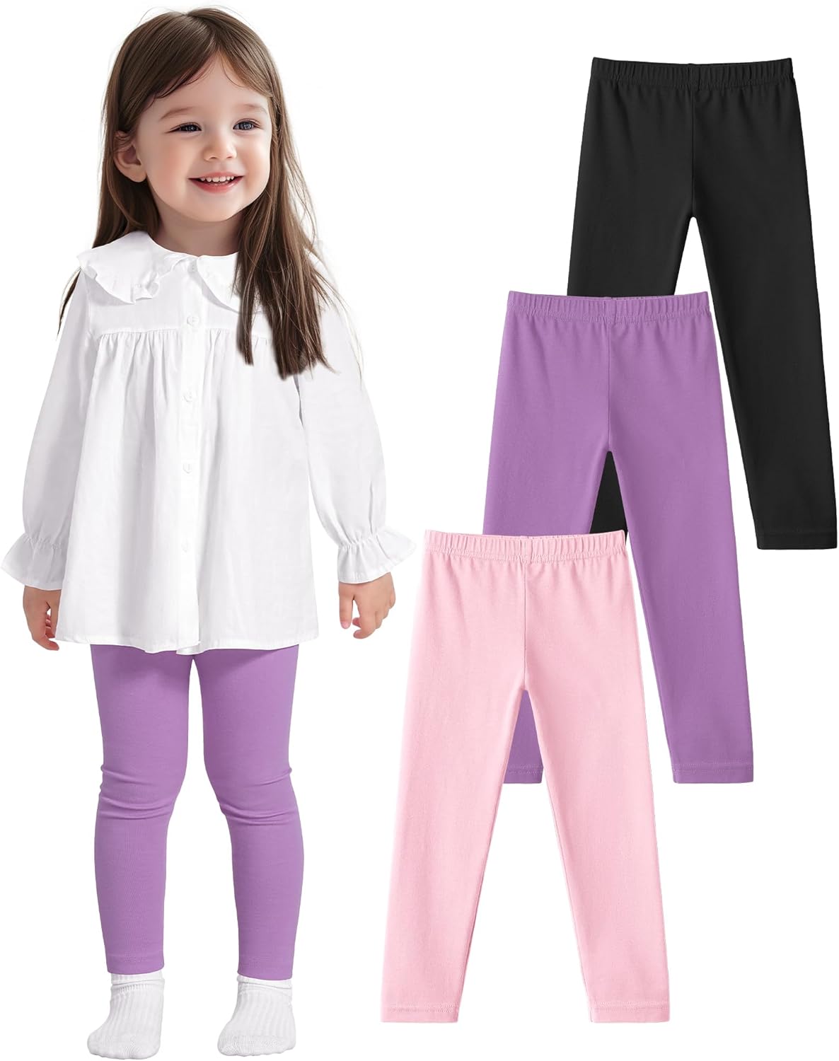 ZUEMET 3 Pack Baby Cotton Pants Toddler Boys Girls Leggings Basic Clothes Size 18M-5T