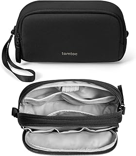 tomtoc Electronic Organiser Travel Pouch, Water Resistant Dual Compartment Tech Pouch Daily Essential Organisation Storage...