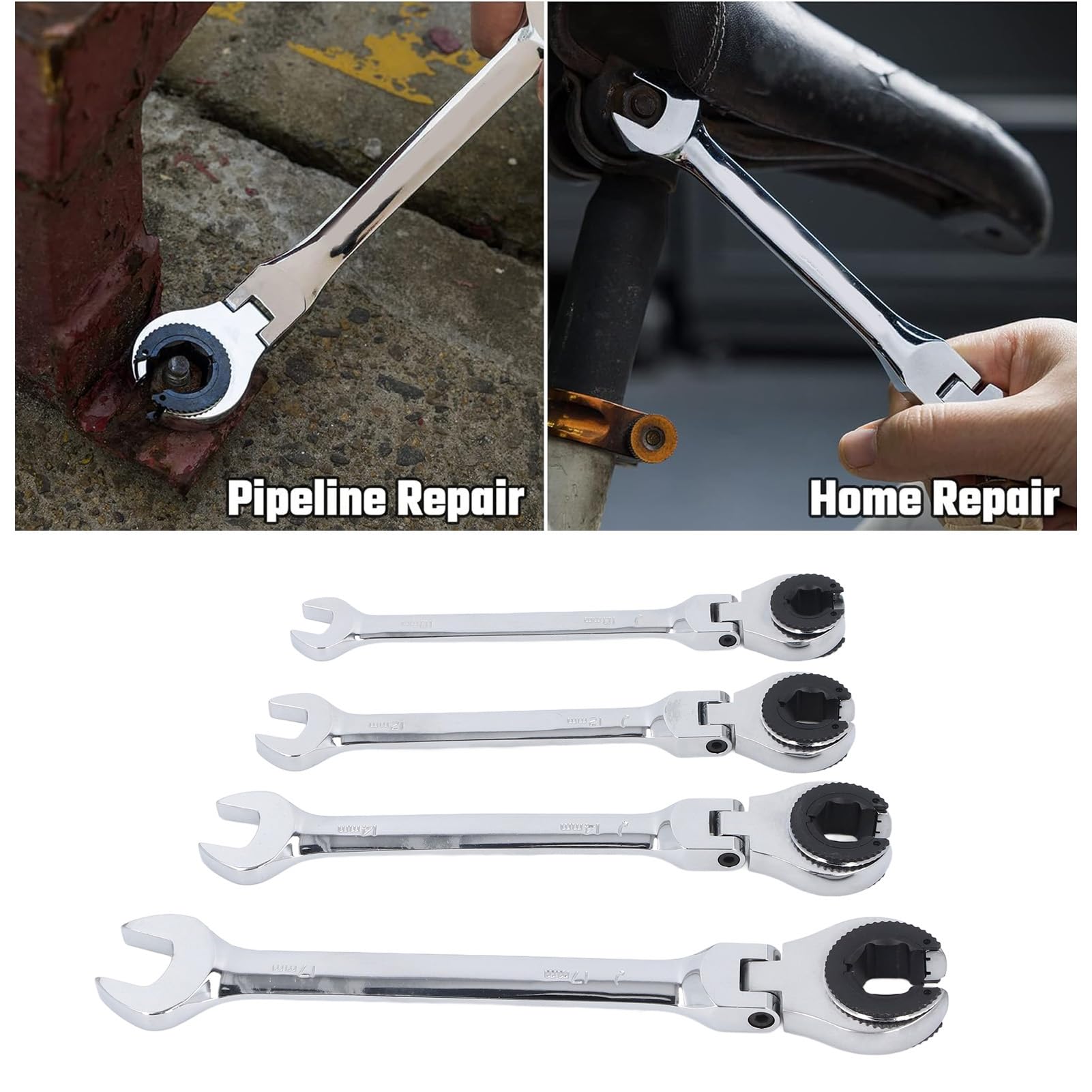 Topiky Juego de Llaves de Línea de Freno, Llaves de Tubo de Trinquete 72T con ángulo Ajustable, Juego de de Tuerca Abocinada de 10 Mm, 12 Mm, 14, 17 para Reparación Automotriz y HVAC