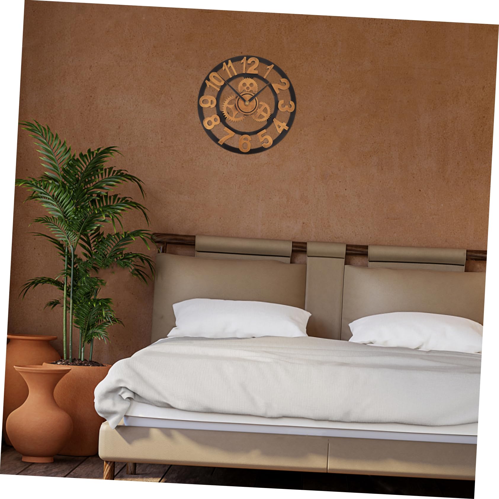 Cabilock Horloge Murale Industrielle Silencieuse Rouages Décoratifs en Bois, Résistante à l'usure pour Décoration de Bureau ou Maison Moderne