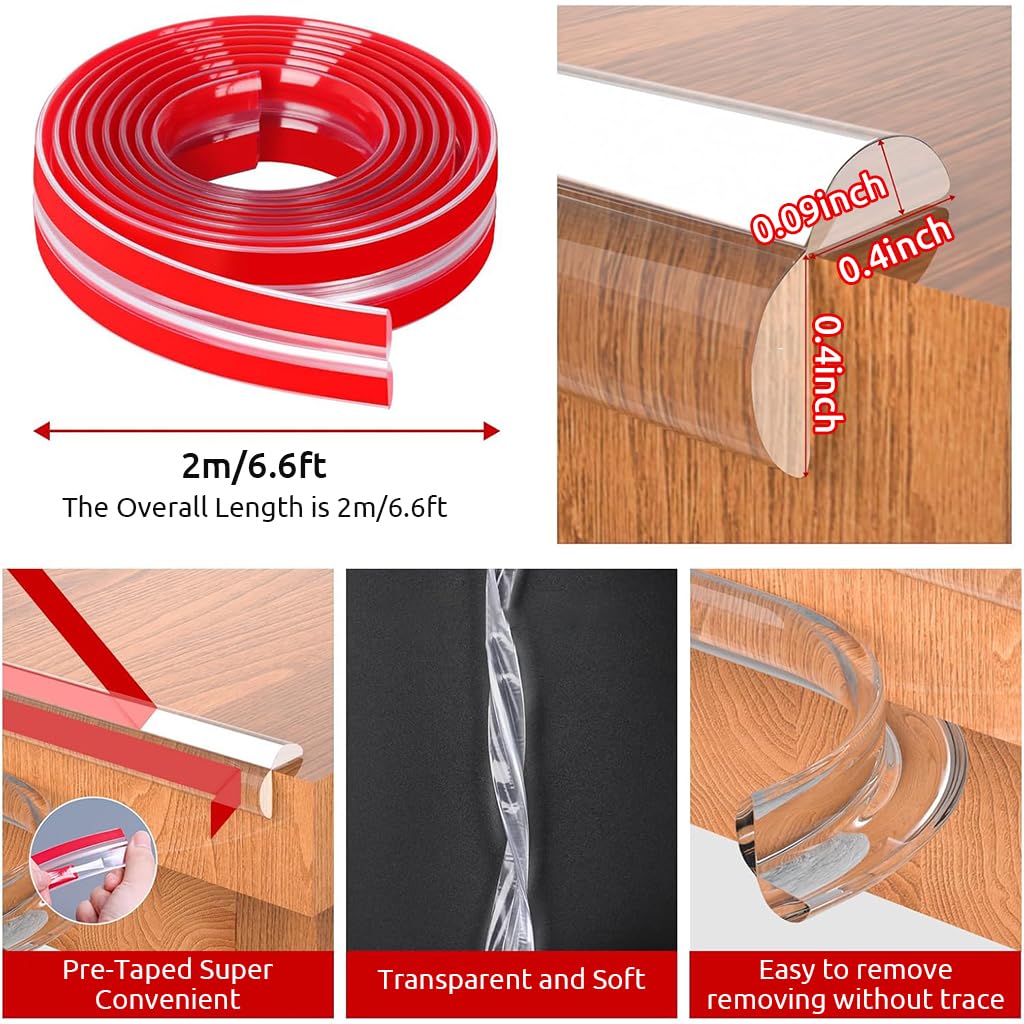 SNOWIE Soft 6.6ft Edge Banding, 8Pcs Clear Corner Protectors Self-Adhesive 1