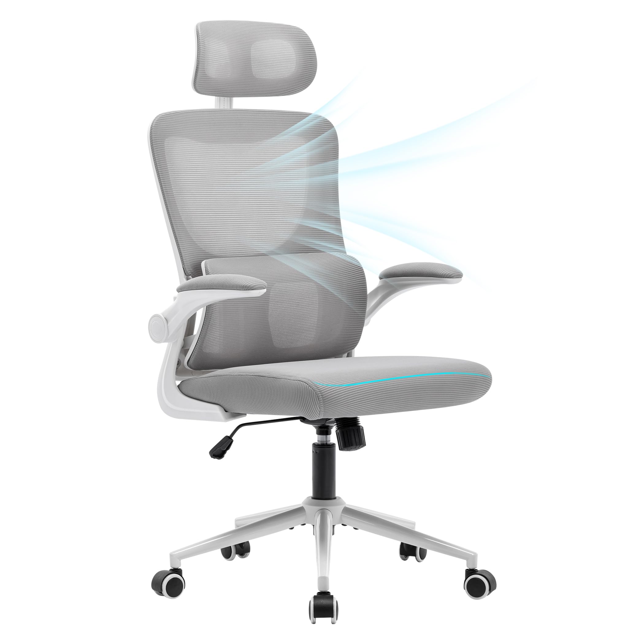 LIYURUI Silla de Oficina Ergonomica Grande y Alta con reposabrazos Plegables Soporte Lumbar Ajustable Silla Escritorio Silla Oficina ergonómica para Uso Doméstico Capacidad de Carga 150KG