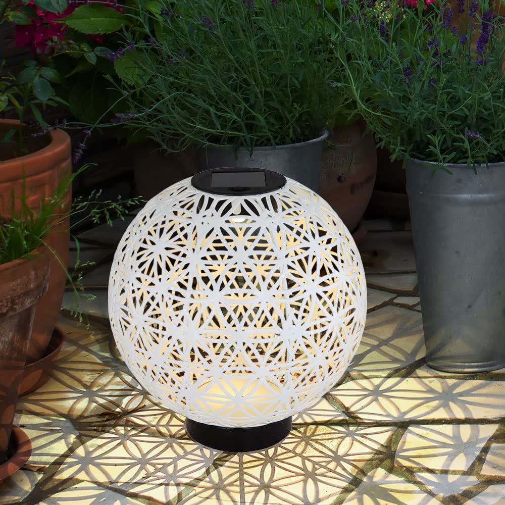 Kugelsolarleuchten für Außen Solarlampe orientalische Kugel LED Gartenkugeln Solar, Beton Optik in weiß Lichteffekt, 1x LED warmweiß, DxH 20x21 cm
