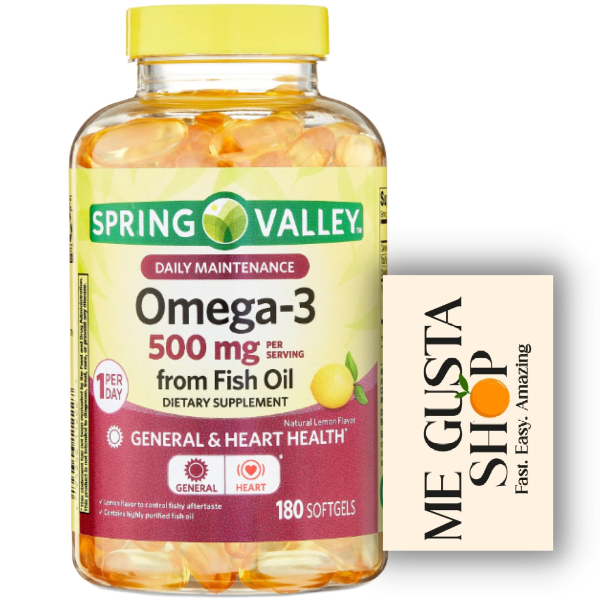 Spring Valley Omega 3 500mg 180 Softgels from Fish Oil Dietary Supplements + me Gusta Sticker
