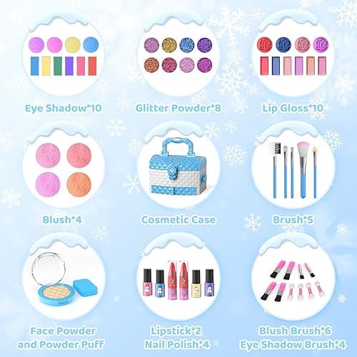 Miniatura 2 de PERRYHOME Juego de maquillaje infantil para niña, 56 piezas, cosméticos auténticos lavables, no tóxicos, juguetes congelados, kit de maquillaje para