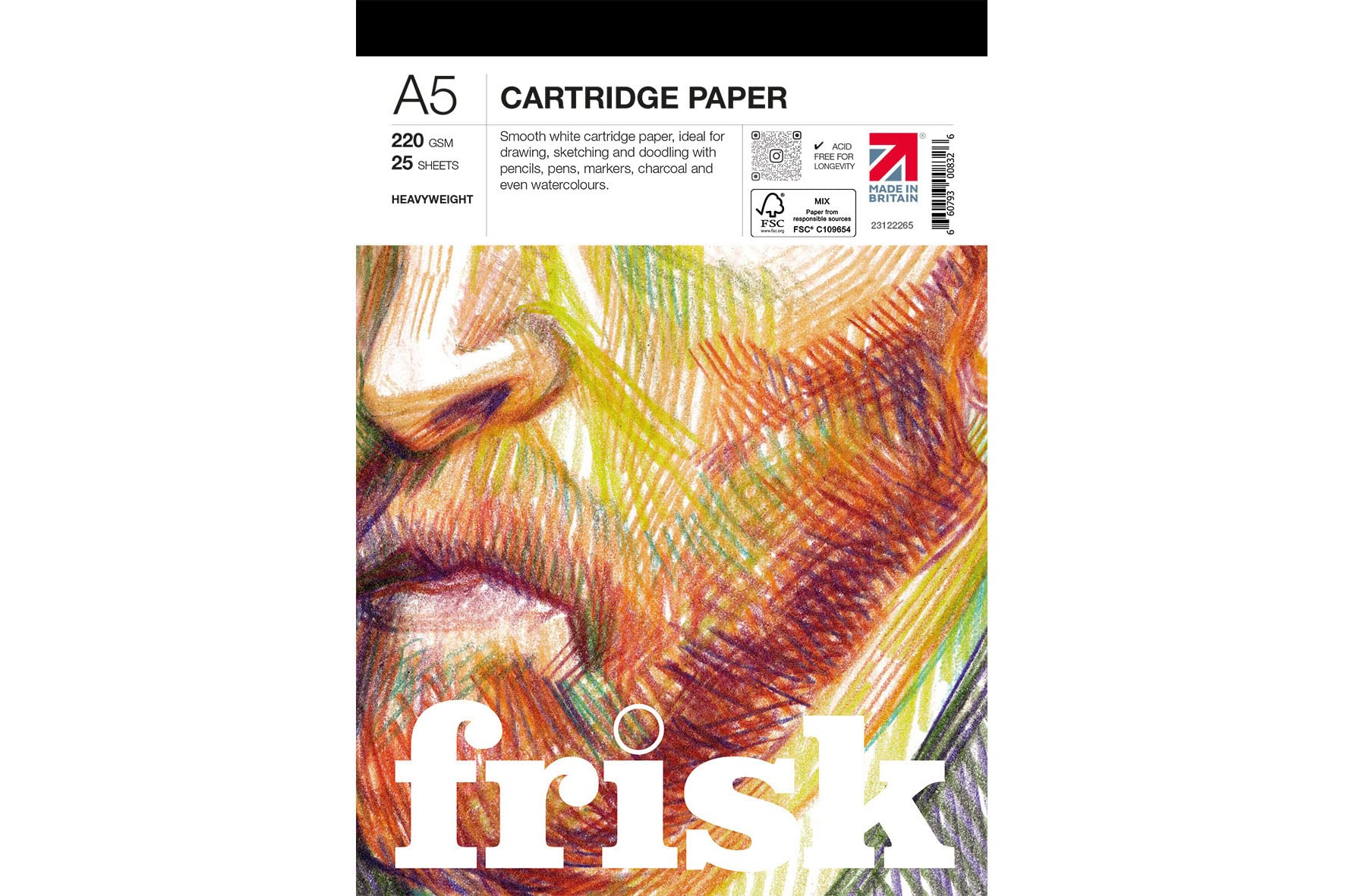 Frisk White Cartridge Drawing Sketching Paper Pad A5 200Gsm,