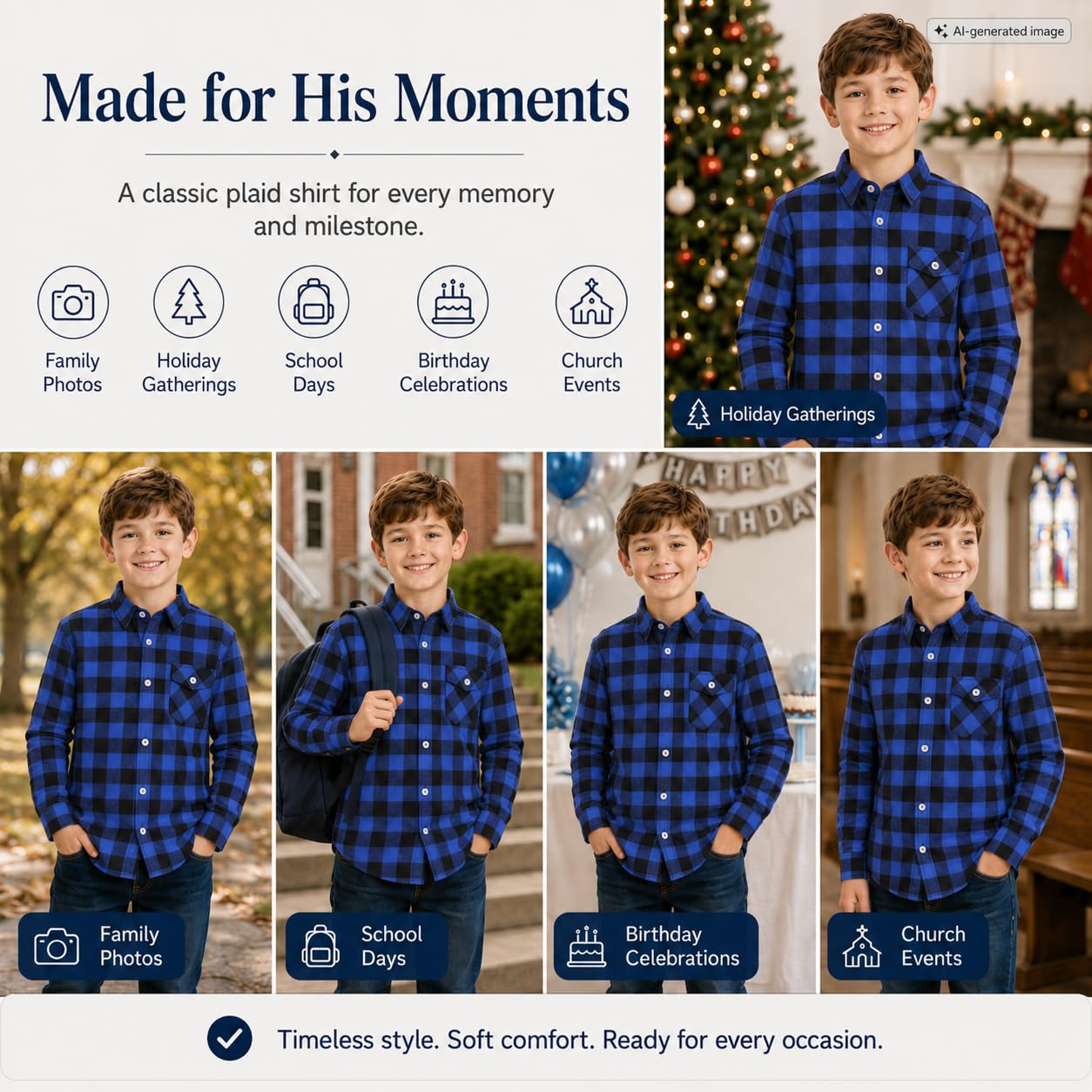 Bienzoe Camisa con botones para niños: camisas de franela de manga larga a cuadros para niños