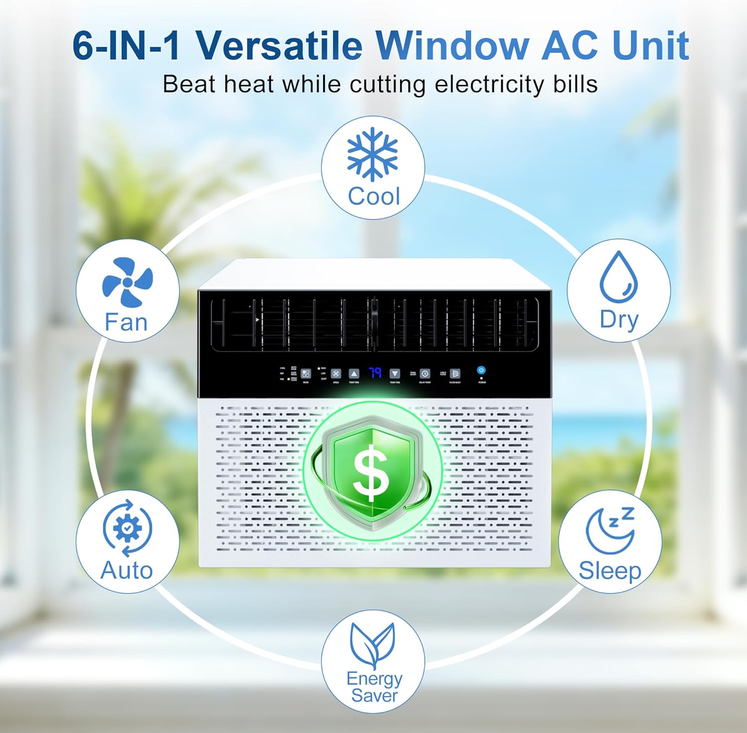 KEGIAN 10,000 BTU U-Shaped Window Air Conditioner, Window AC Units Cools up to 450 Sq. Ft Ultra Quiet, 6 Modes, 24H Timer, Remote, Energy Saver, Easy Install for Bedroom, Home and Office