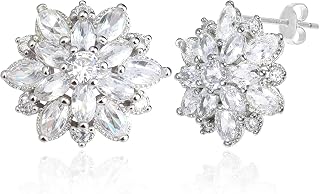 Sterling Silver Post Sunflower Stud Earrings with Cubic Zirconia, Hypoallergenic Fashion Jewelry Gift for Women