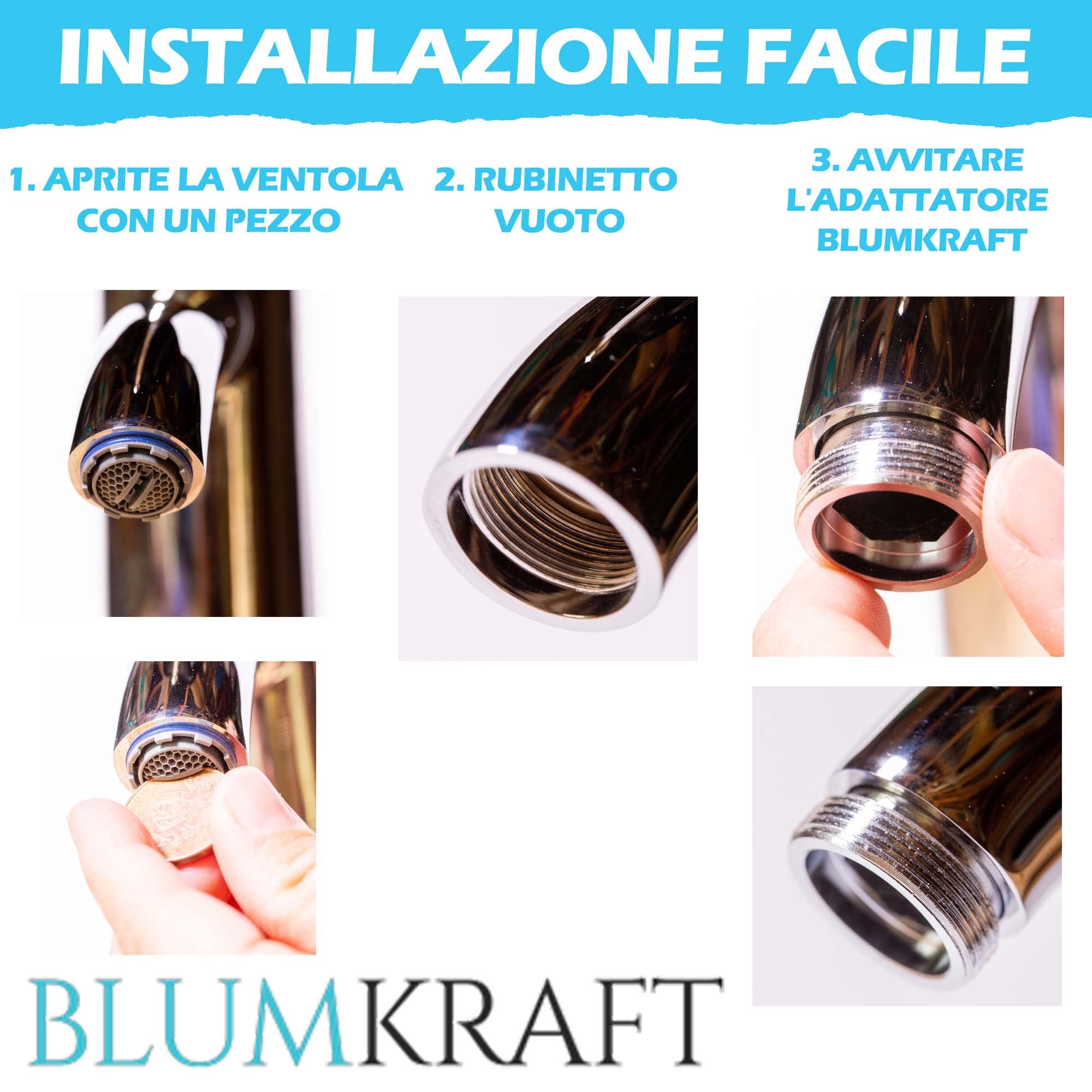 Adattatore per rubinetto miscelatore M18,5 - M22 per IKEA, GROHE, Neoperl TJ, filtro BRITA