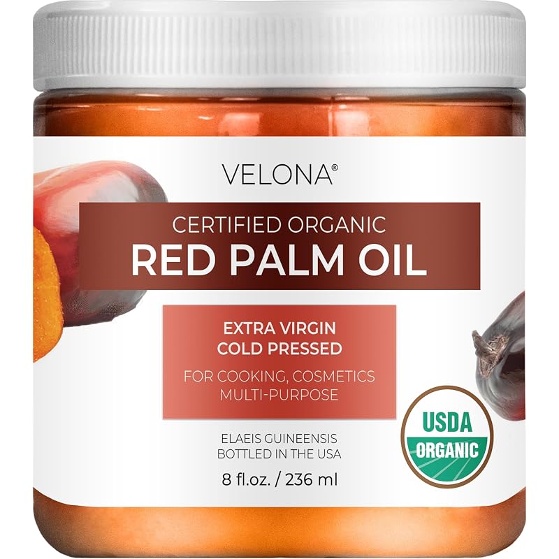 velona Óleo de Palma Vermelha Orgânico USDA, Virgem, Prensado a Frio, em Pote — 240 mL