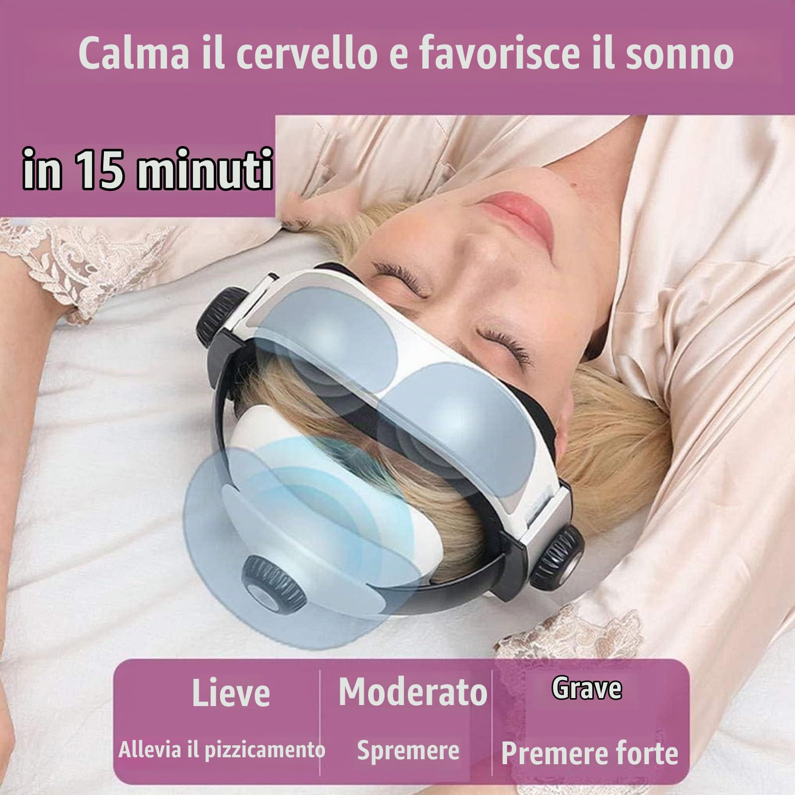 Massaggiatore Elettrico Per La Testa, Casco Massaggio Al Collo Con Calore,Impastamento,Compressione Dell'Aria, Massaggiatore Punti Di Agopuntura -Musica/Telecomando,Per Sollievo Dallo Stress,Pink