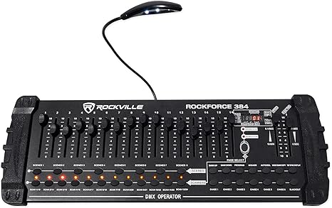 Rockville ROCKFORCE 384 Channel DMX Light/Fog Lighting Controller, MIDI Control, 30 Scene Banks, 6 Chases, LED Display, for DJs and Stage Lighting