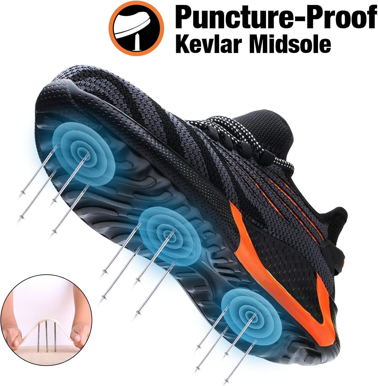 Kezhiho Steel Toe Shoes for Men Lightweight Breathable Comfortable Work Shoes Slip Resistant Puncture Proof Sneakers Indestructible Construction Industrial Safety Shoes (KZHUS02A-D0150143) - Image 4