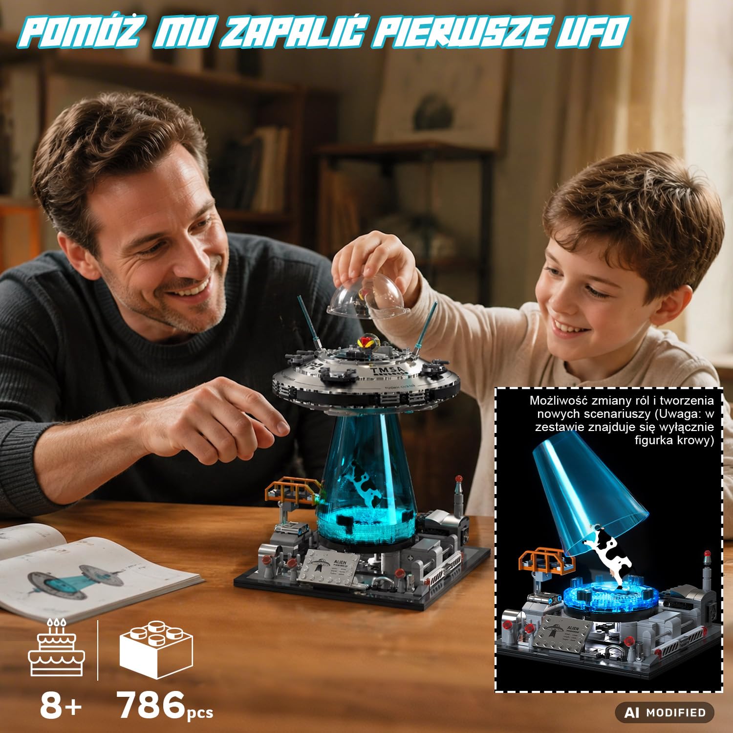 Zestaw konstrukcyjny Technic – model statku kosmicznego z UFO i podświetleniem, 782 elementy, Technic – kosmos, dla dzieci