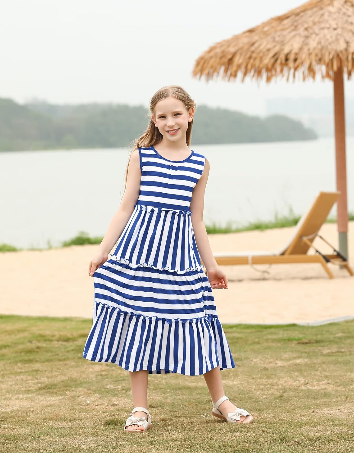 KYMIDY Girls Sleeveless Maxi Dress Kids Summer Casual Striped Sundresses for Girls 6-12 Years - Image 2