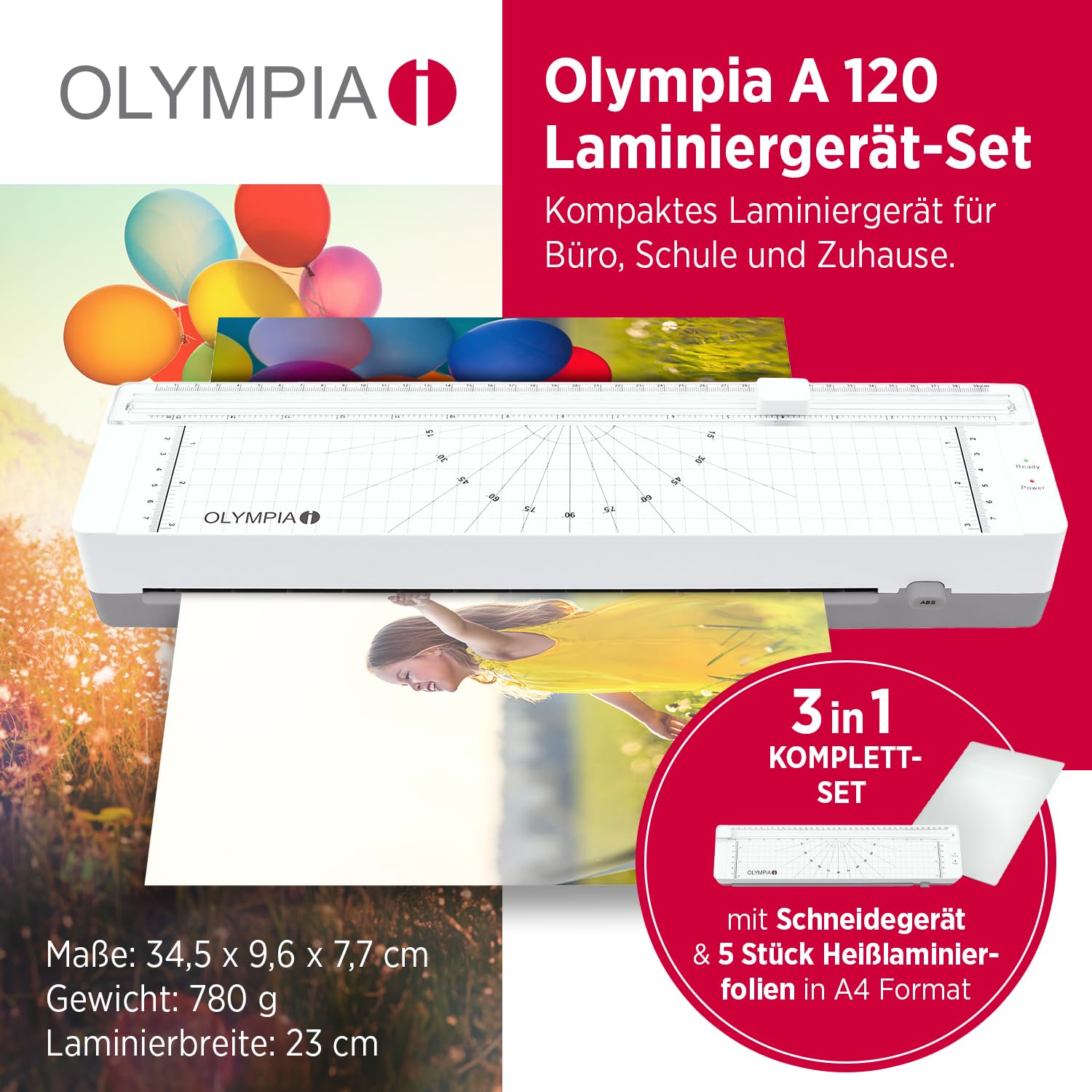 OLYMPIA A120 Combo Laminadora A4, compacta, con cortadora integrada, para plastificar películas de 80 a 125 micras