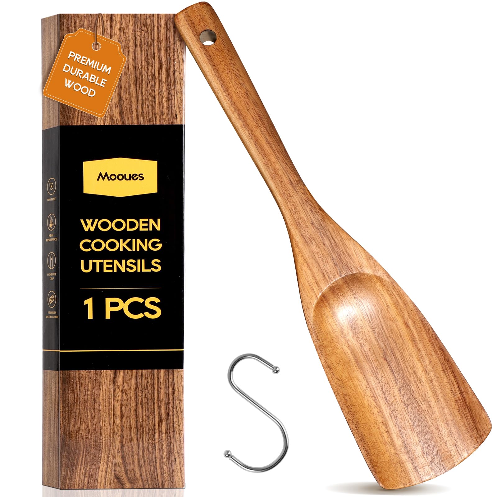 Multifunction Wooden Spatula Spoon, Great for Both Cooking and Serving, Mixing, Scoop, and Scrape, Nonstick Cookwares, BPA-Free, Heat Resistant Wood Spatula for Kitchen Use