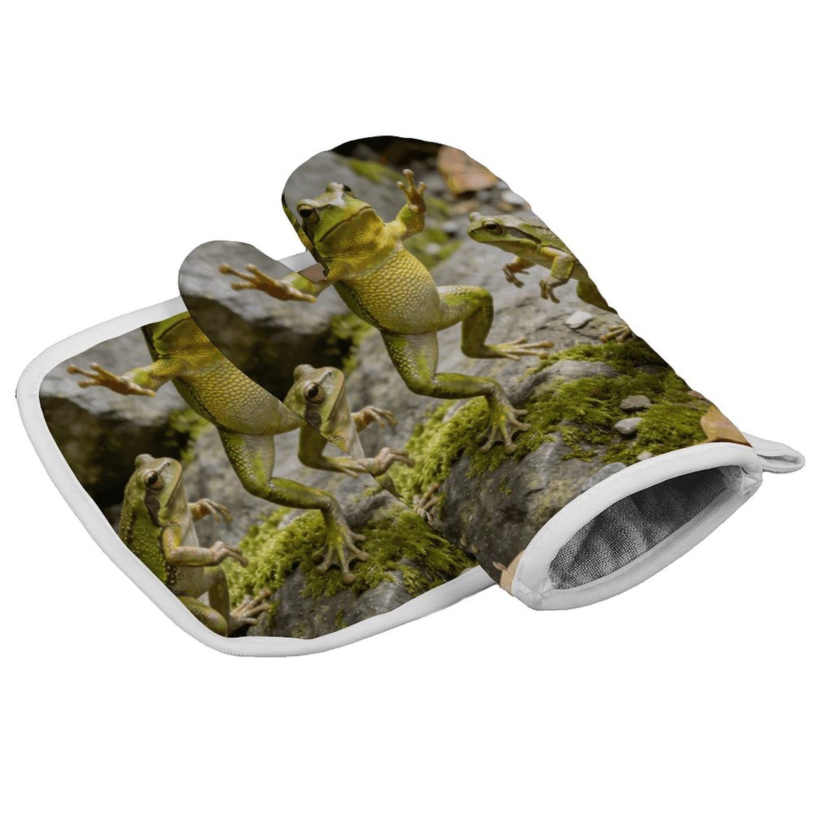 Fodpand Style Three Dancing Frogs Oven Mitt Set With Lanyard, Cooking Mitt, Protective Thermal Insulation,Kitchen Mitt For Baking, Cooking, Grilling, Microwave