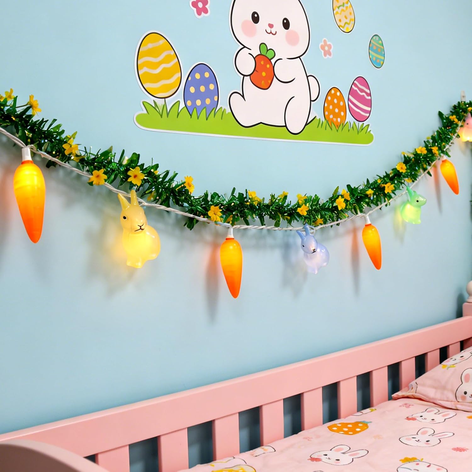 8.5Ft Easter Rabbit String Lights, 10L Plug in Pastel Easter Bunny Carrot Lights Connectable for Outdoor/Indoor Holiday Home Kits Classroom Bedroom Windows Tree Garden Spring Decoration image 3