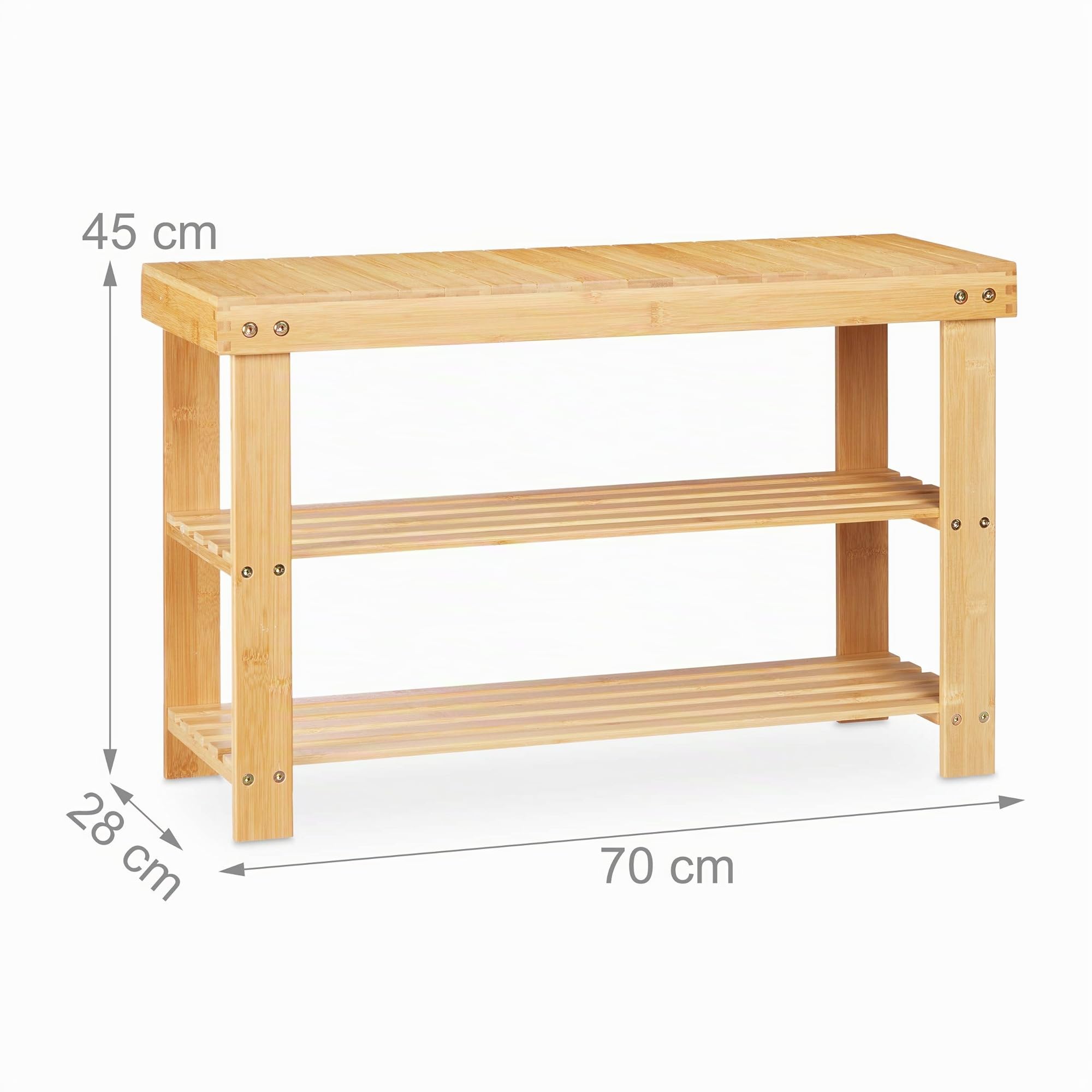 Relaxdays Zapatero Madera con Asiento, Mueble Zapatos con Banco y 2 Baldas, 6 Pares, Pasillo, 45 x 70 x 28 cm, Natural