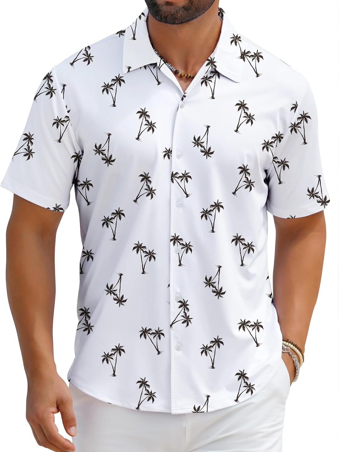 ELETOP Men's Hawaiian Shirt Summer Stretch Short Sleeve Tropical Beach Button Down Casual Shirt