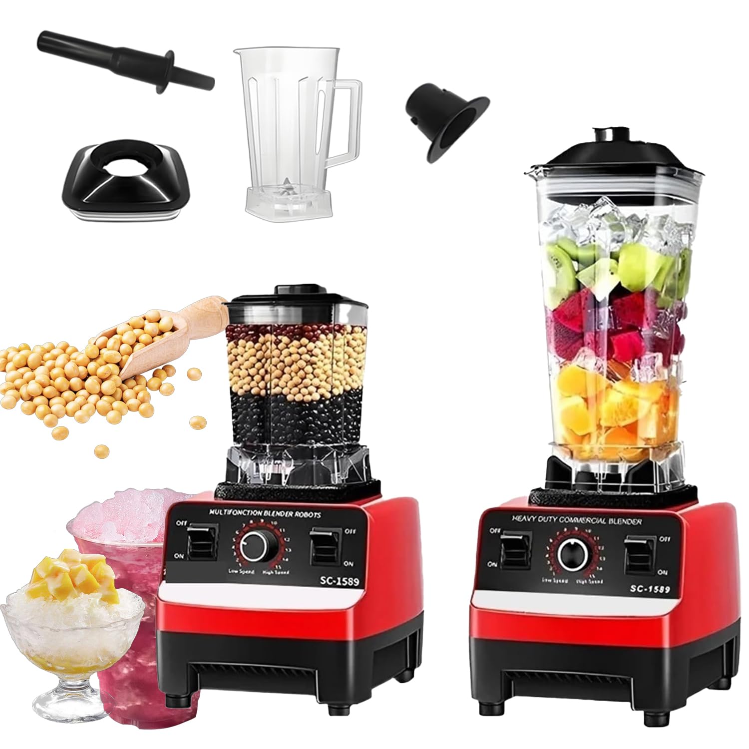 Blender do smoothie 4500W, Blender kuchenny z 2 kielichami do mielenia (2,5 l/750 ml), 15 prędkości, maks. 32000 obr./min, 8 ostrzy, robot kuchenny do koktajli, mrożonych napojów, lodu