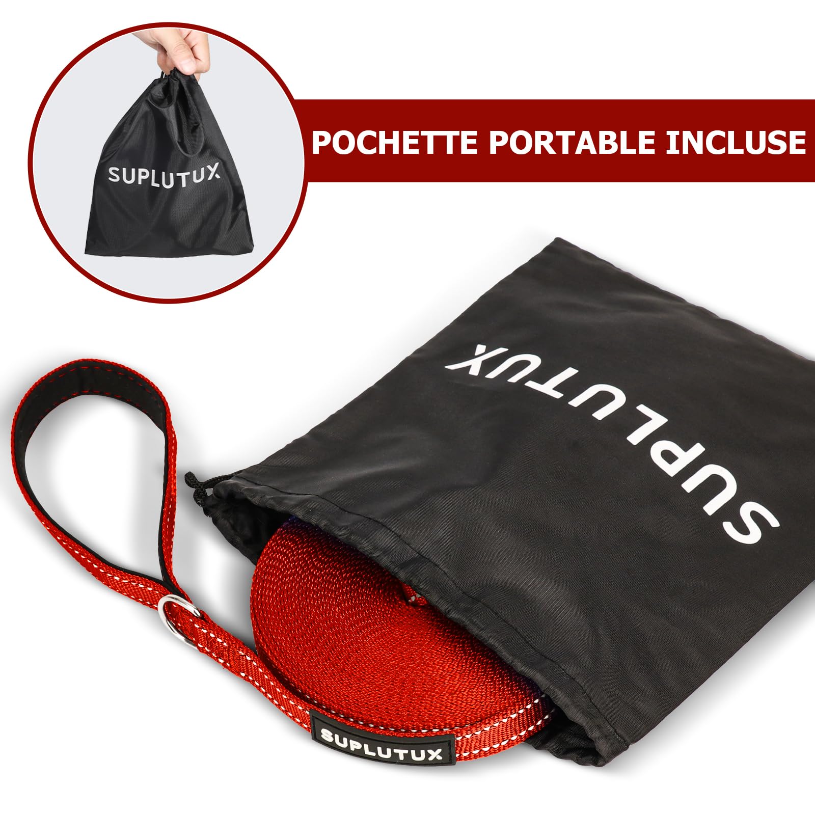 Laisse Chien, Longe pour Chien Réfléchissante, Longe 3m 5m 10m 15m 20m 25m 30m, avec Mousqueton Solide, Parfaite pour Les Balades Nocturnes, Convient à Toutes Tailles de Chiens (Rouge, 5m)