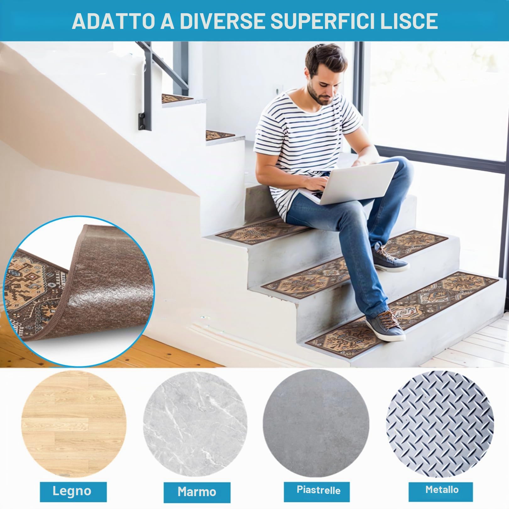 gradini per scale antiscivolo 20,3 x 76,2 cm, per interni ed esterni, scale, corridoio, 20,3 x 76,2 cm, 15 pezzi, marrone