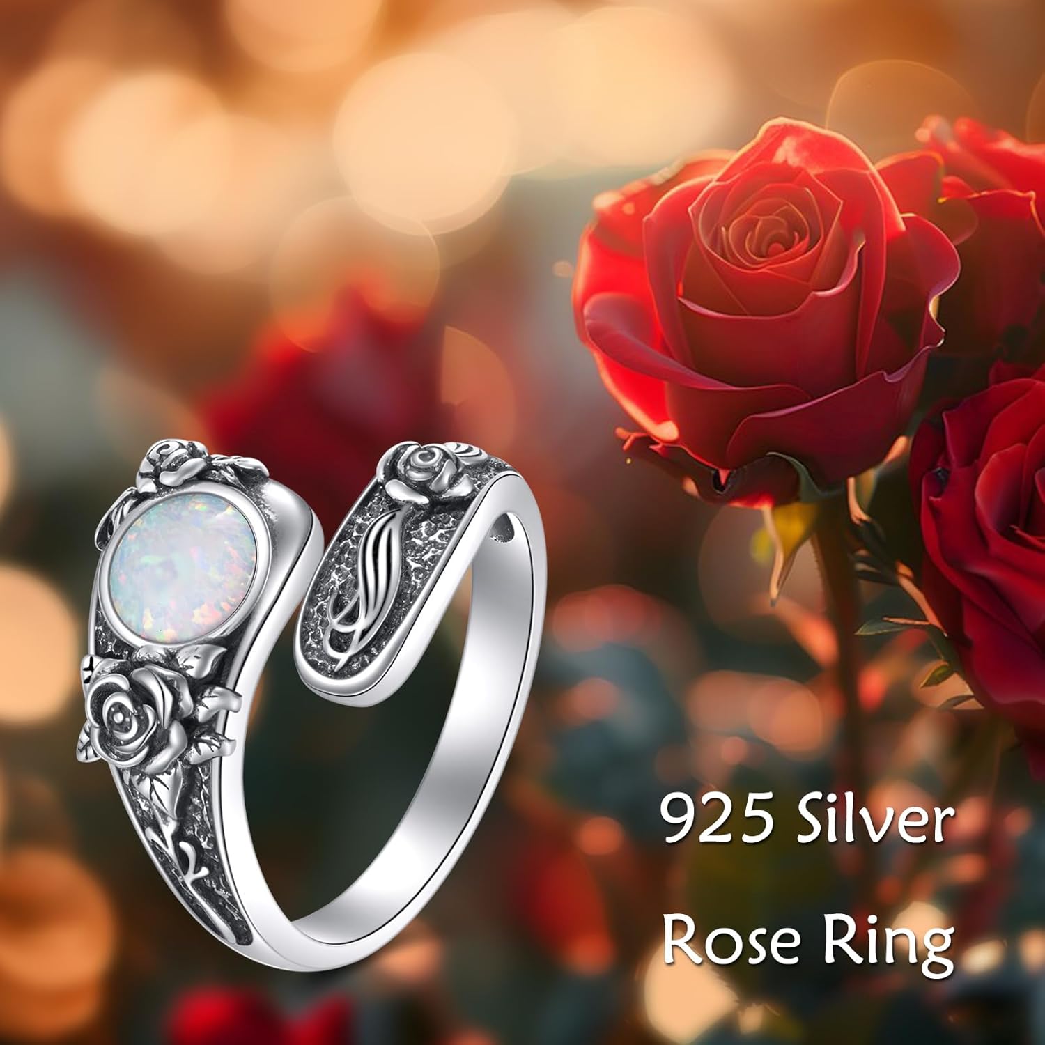 Rose Spoon Rings 925 Sterling Silver Opal Thumb Rings Jewelry Gifts for Women - Image 6