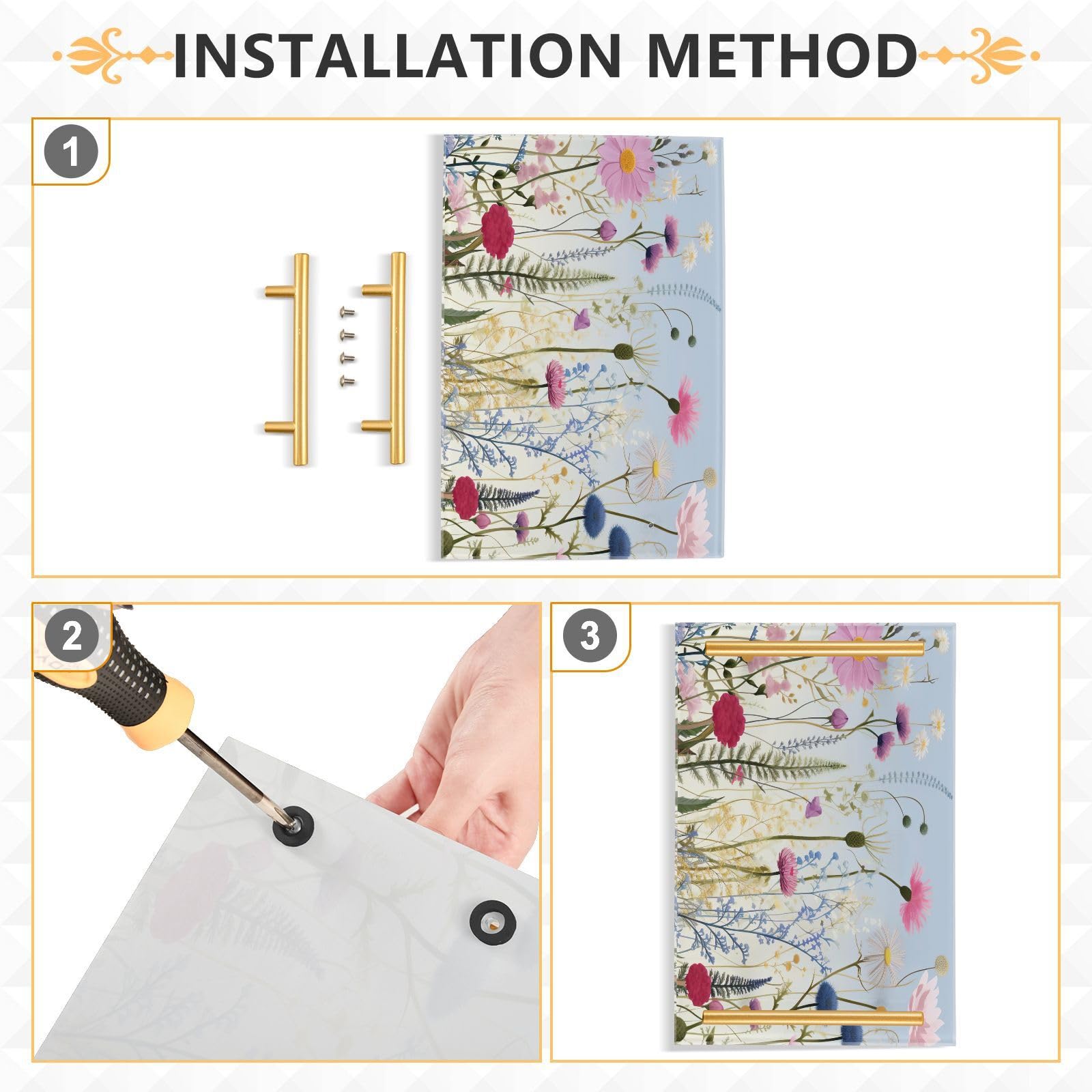 Wassud Bathroom Vanity Tray with Handles Colorful Spring Floral Acrylic Jewelry Perfume Organizer for Bathroom Kitchen Counter 11.81