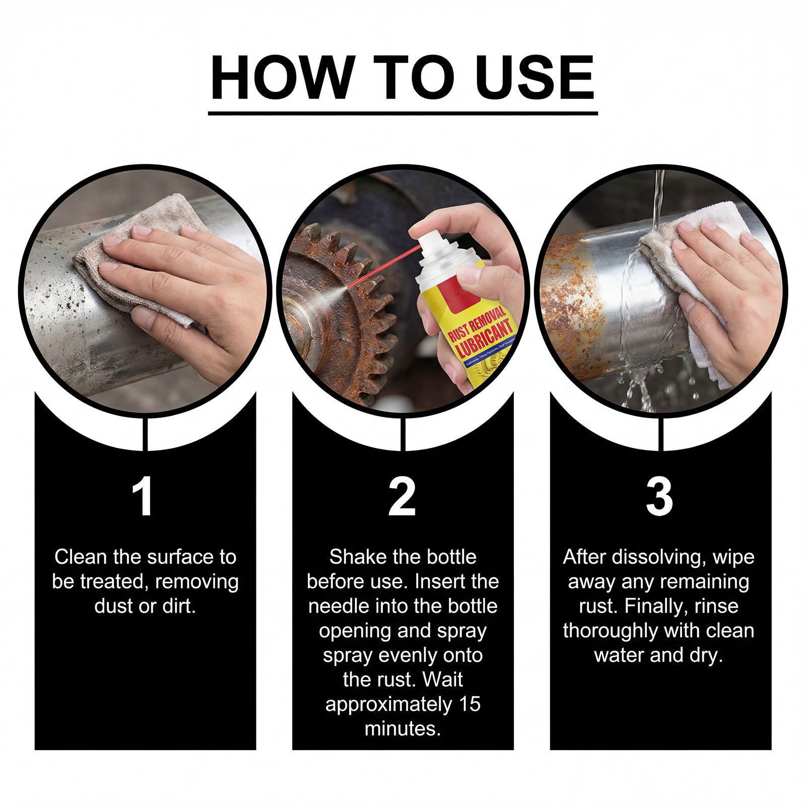 Anti-Rust Lubricant Spray & Rust Remover - Multi Surface Rust Remover Spray, Quick-Acting Metal Rusts Removal Polishing Sprays, Rusts Stain Removers Sprays for Metal, Vehicles, Chains (1Pc) — view 7